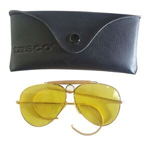 Vintage Tasco Aviator Sunglasses with Case Gold Copper Frame Yellow Lenses Retro